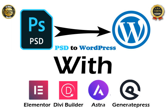 I will convert psd to wordpress with elementor pro or divi builder