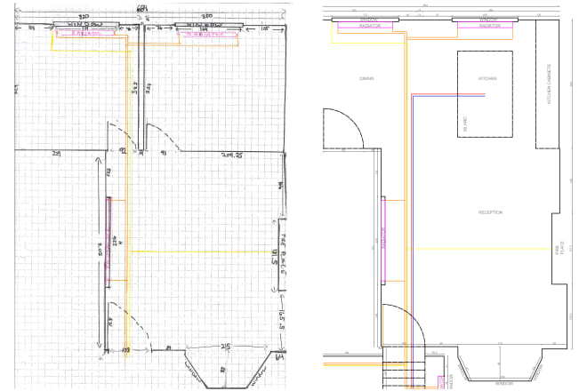 I will convert your hand drawing into a layered autocad drawing