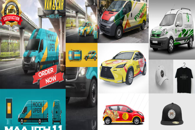 I will create a branding on a car wrap, truck, van mockup like them