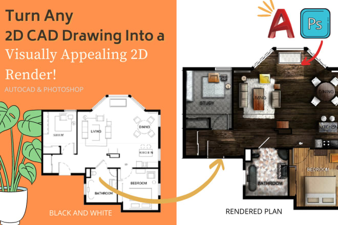 I will create any 2d cad drawing into a visually appealing 2d render in photoshop