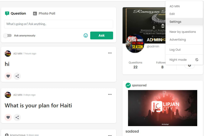 I will create askfm clone questions answers social network platform