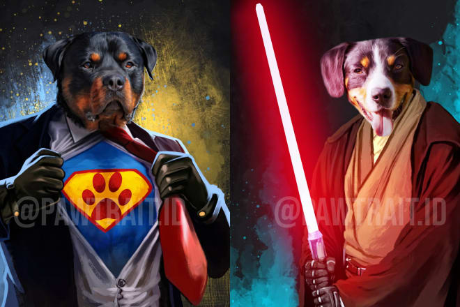 I will create custom super hero pet portrait