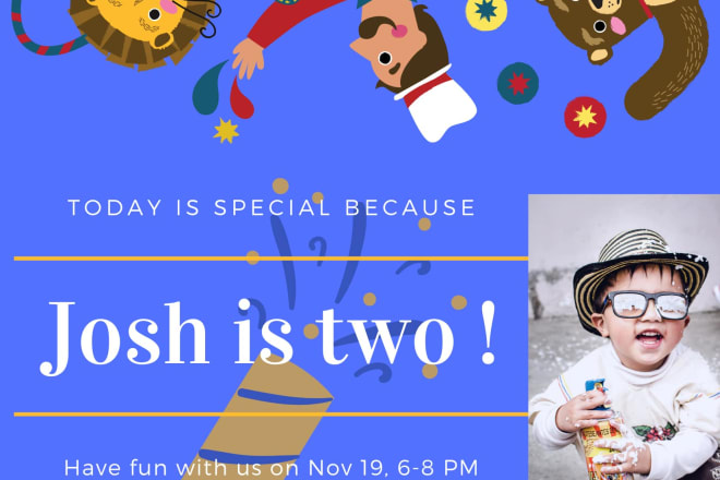 I will create pretty cool invitation cards for your kids party