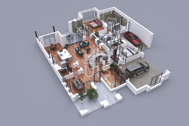 I will deliver 3d cutout floor plan, axonometric render