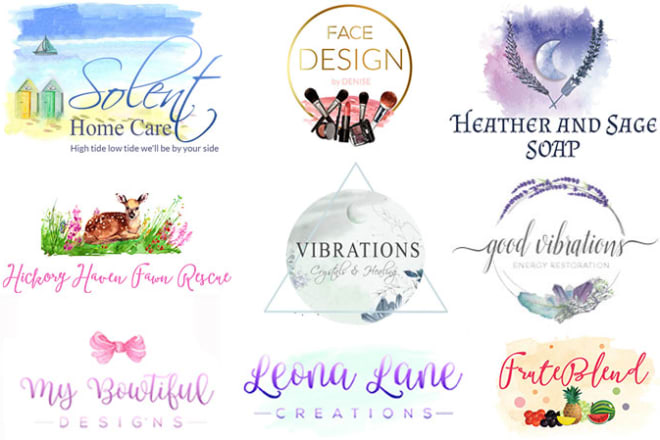 I will design feminine hand drawn boho watercolor logo