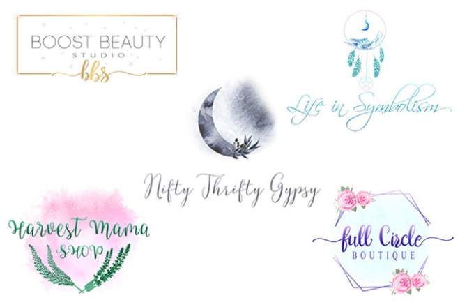 I will design hand drawn signature feminine boho watercolor logo