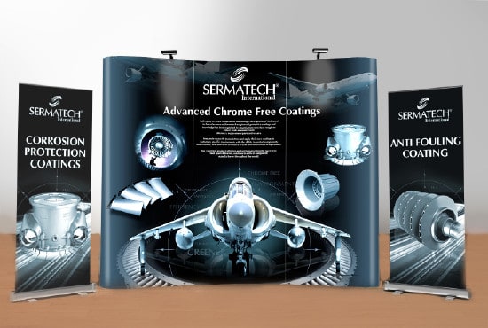 I will do design exhibition backdrop, tradeshow booth, roll up banner
