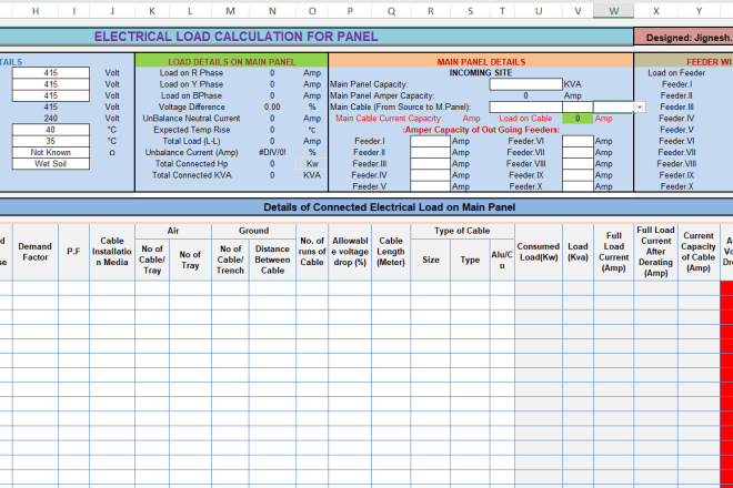 I will do electrical load calculation and cable sizing