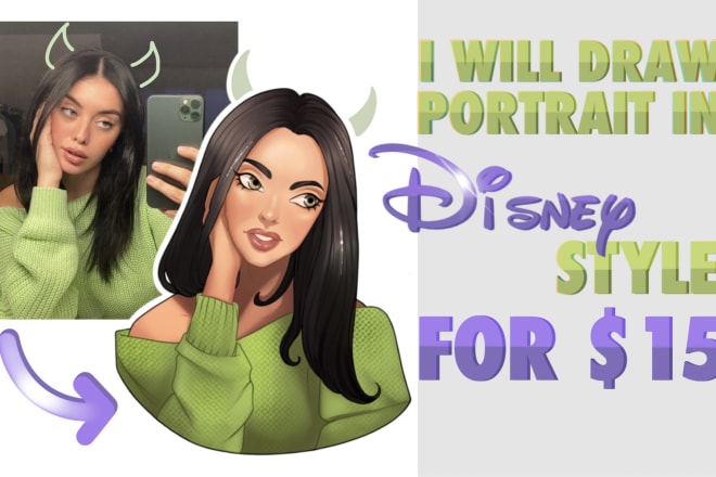 I will draw a portrait in disney style