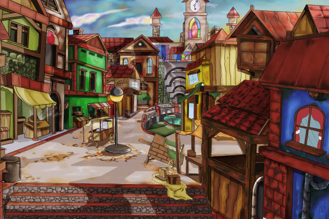 I will draw landscape background animation anime, manga, cartoon