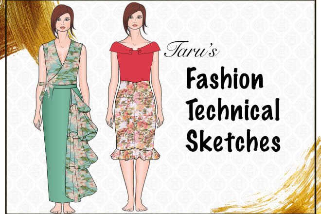 I will fashion design illustrations, draw technical flats cad sketch