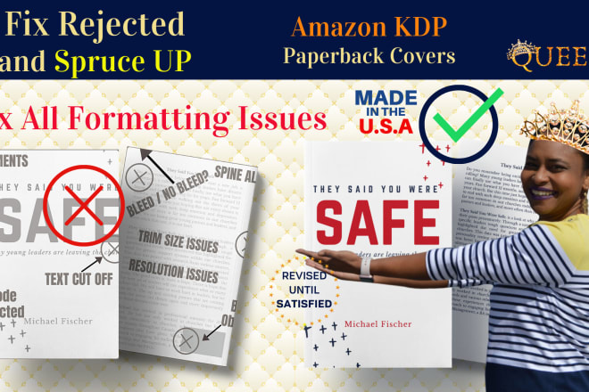 I will fix rejected amazon kindle KDP book cover designs formatting