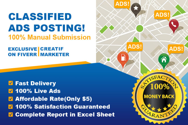 I will post your ads on 100 classified sites manually