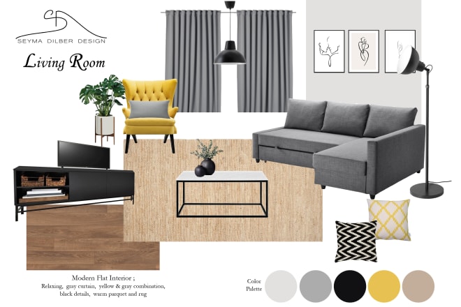 I will provide an online interior design with a plan, mood board and shopping list