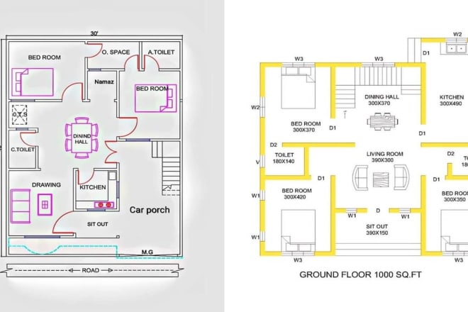 I will redraw floor plans,blueprints,pdf to dwg,revit,2d floor plan,elevation,section