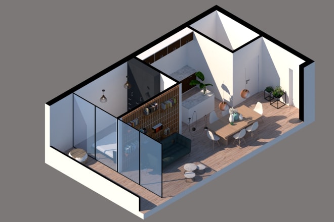 I will render axonometric interior floor plans