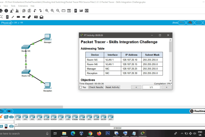 I will do networking task, solve or configure pka cisco packet tracer