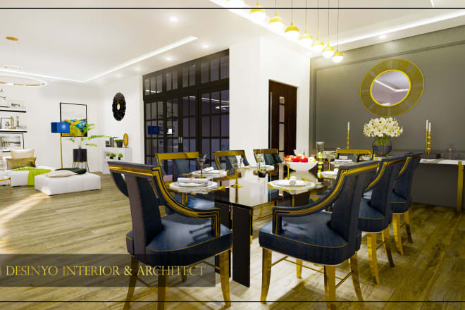 I will create 3d visualization for living room and dinning room