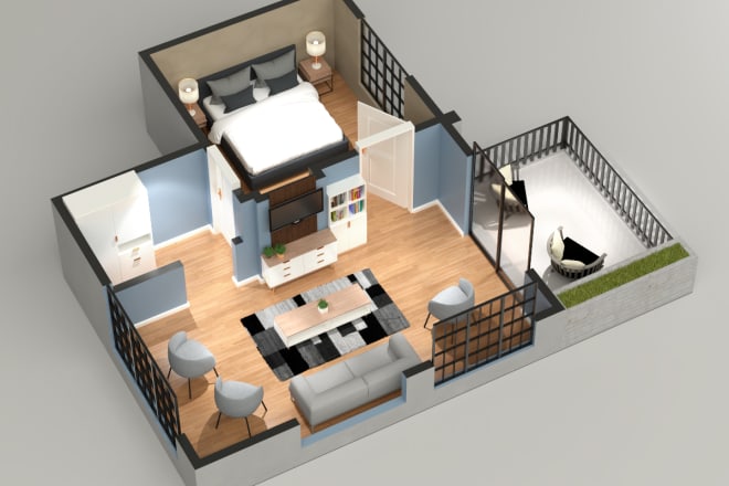 I will create basic 2d and 3d floor plan rendering in sketchup