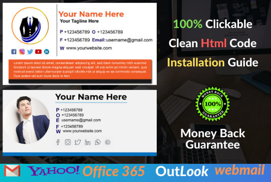 I will create professional clickable HTML email signature