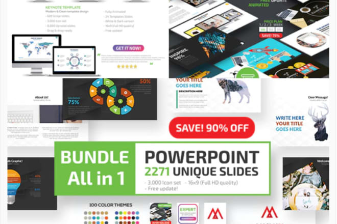 I will deliver 100 000 fhd slides 2500 powerpoint presentation design templates