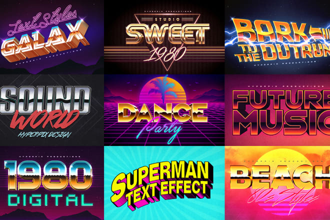 I will design 80s retro vintage font logo chrome and neon styles