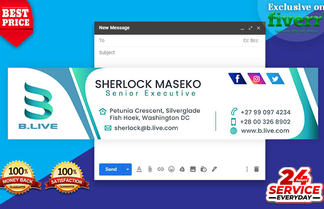 I will design clickable HTML email signature for outlook, gmail, mac mail etc
