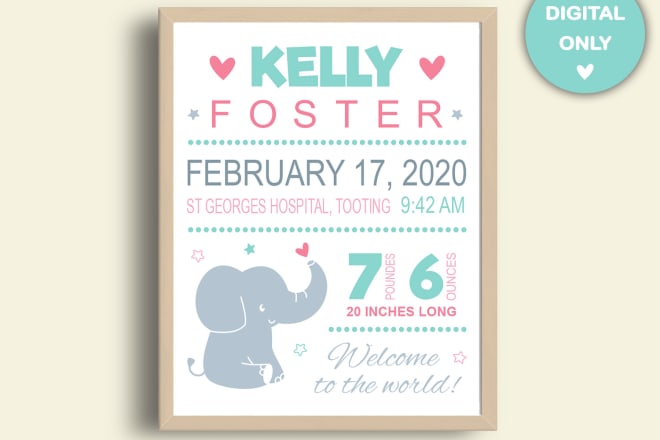 I will do a birth stat printable file birth announcement poster