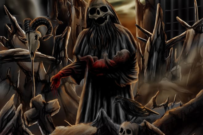 I will draw art, horror, dark art, metal, skull