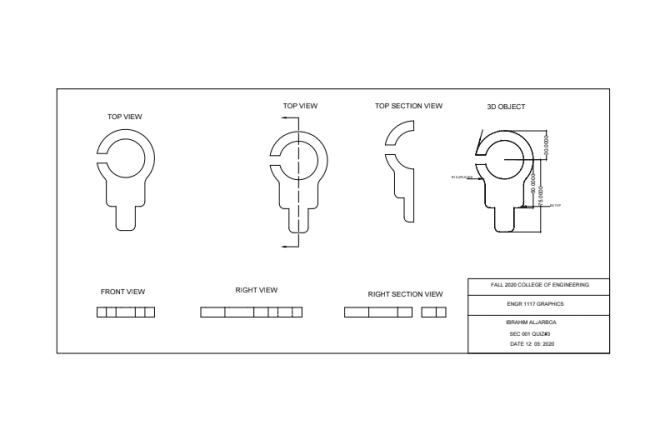 I will draw orthographic views of mechanical drawings