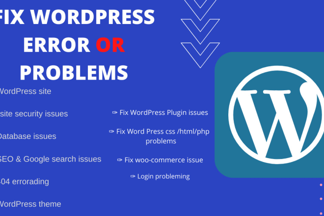 I will fix wordpress issues,problems