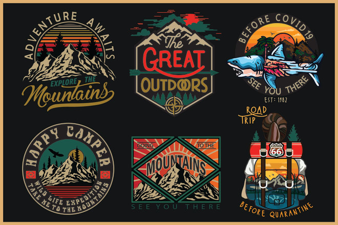 I will illustration vintage retro style outdoor t shirt badge logo