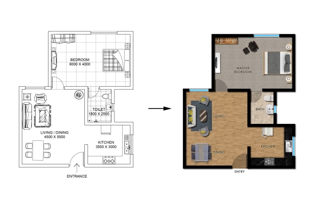 I will render 2d floor plan, elevation, section in photoshop