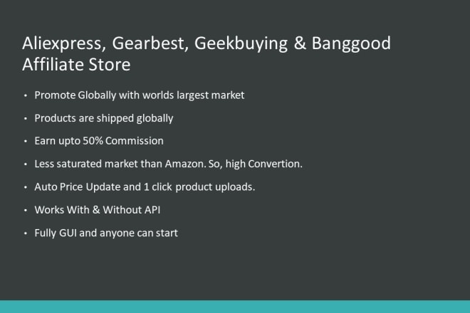 I will build aliexpress, gearbest, banggood global affiliate store