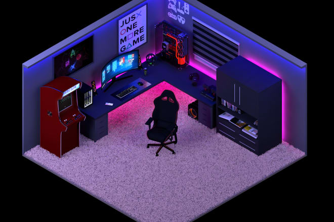 I will create a 3d isometric room or scene in cinema 4d