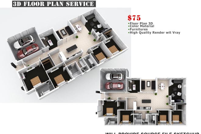 I will create and design 3d floor plan