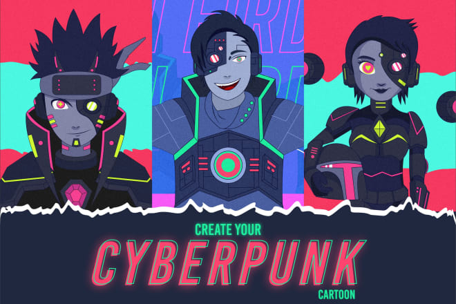 I will create cyberpunk anime or cartoon style illustration