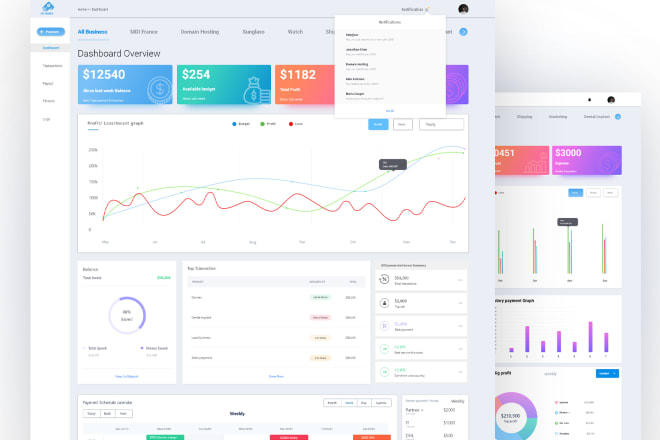 I will design responsive web app dashboard UI mockup