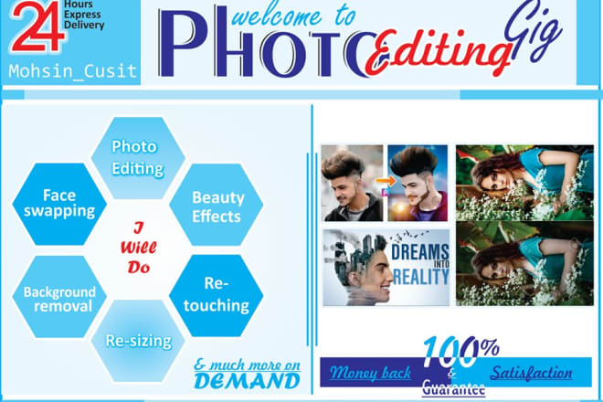 I will do photo shop editing, photo editing retouching and resizing