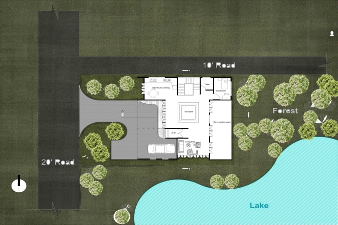 I will do realistic render plan, elevation and section in photoshop