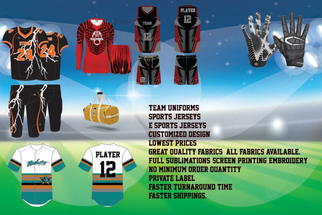 I will manufacture and design american football, baseball, softball jersey, uniforms