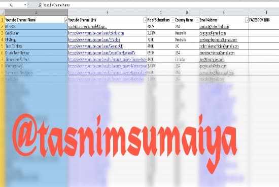 I will provide top ranked youtube channel email address list in 1 day