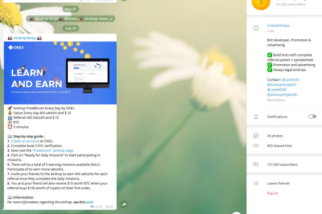 I will advertising your airdrop at my channels to 170k people