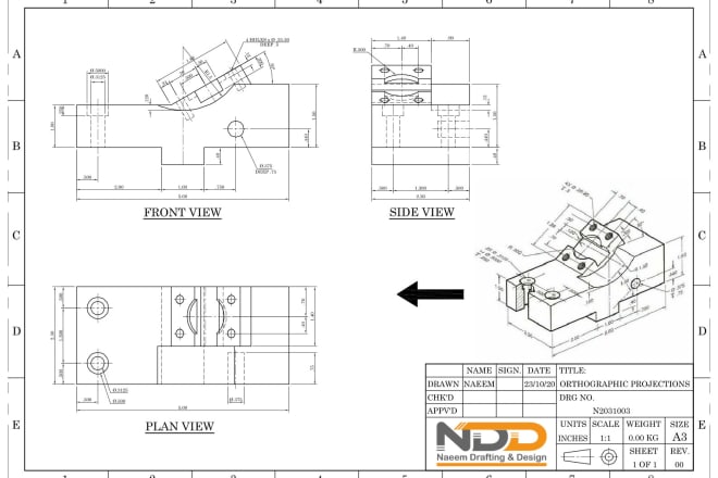 I will convert isometric view into orthographic projections in autocad