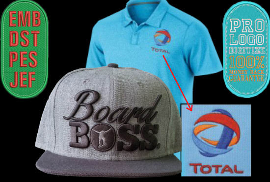 I will convert logo into embroidery digitizing file dst pes jef emb in 1 hour