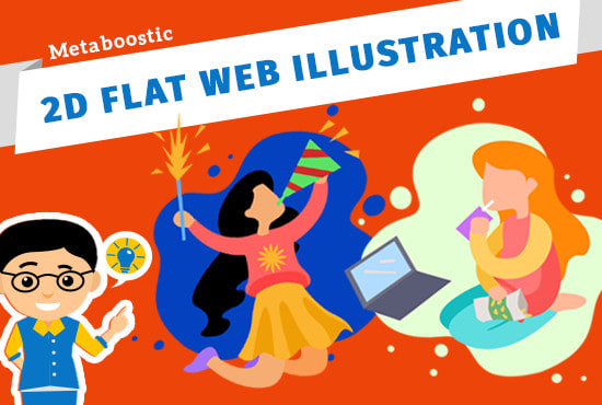 I will create attractive 2d flat website illustration for you