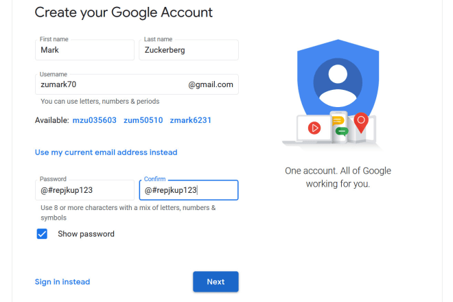 I will create gmail, instagram, facebook, account for you