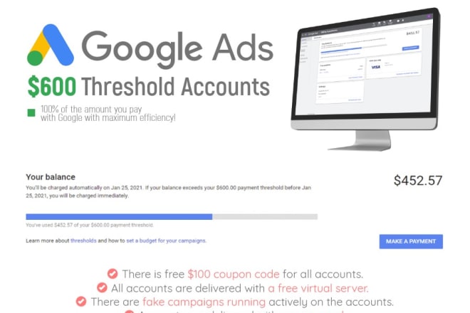 I will create google adwords 600 aud account for you to advertise