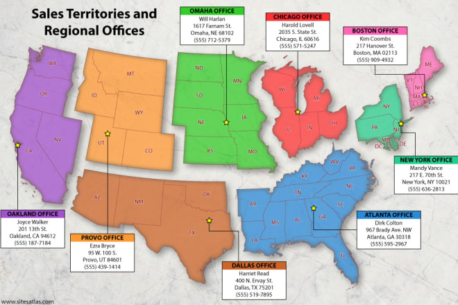 I will design a map of your sales territories or delivery area