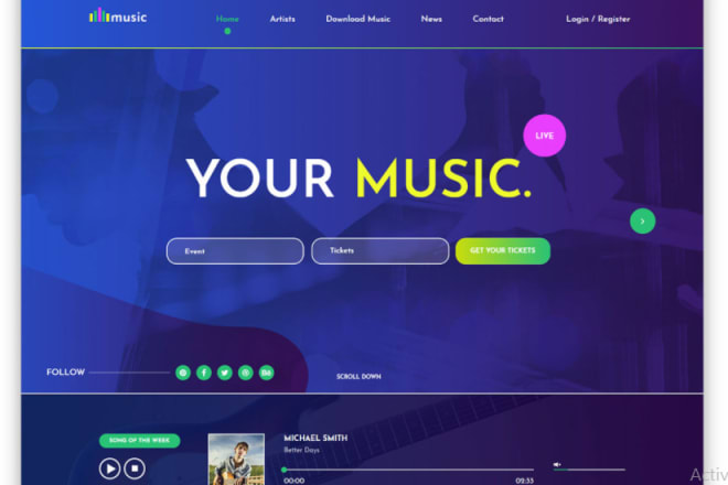 I will design and develop music website for artists, bands, dj or radio website